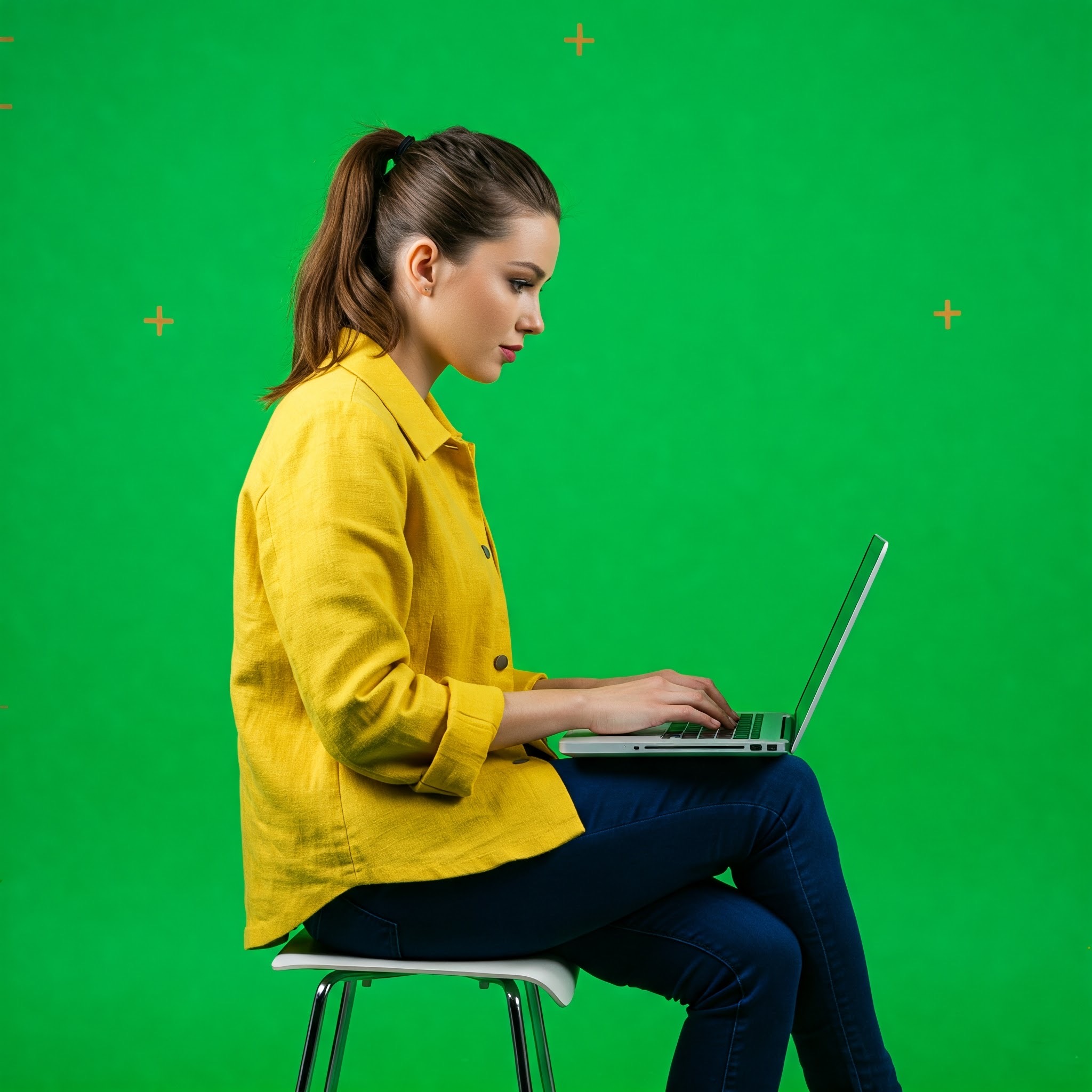 photo of Woman Using Laptop on Green Screen